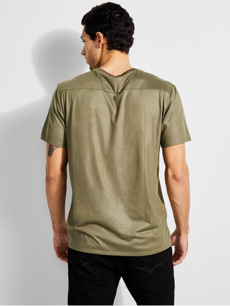 Olive Men's Guess Mason Yoke V-Neck Tee T Shirts | 8391620-XC