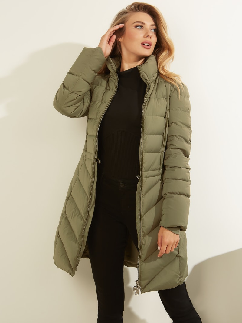 Olive Women's Guess Eco Cecilia Down Puffer Coats | 6054317-AS