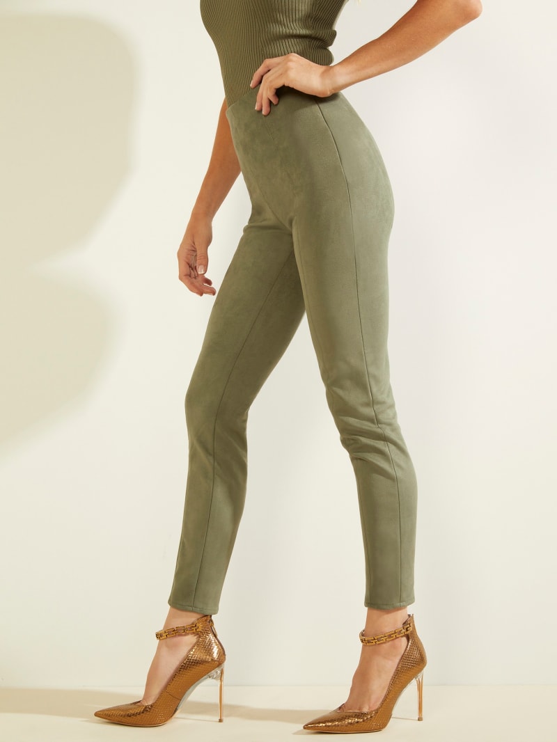 Olive Women's Guess Maya Faux-Suede Leggings Pants | 4326891-IN