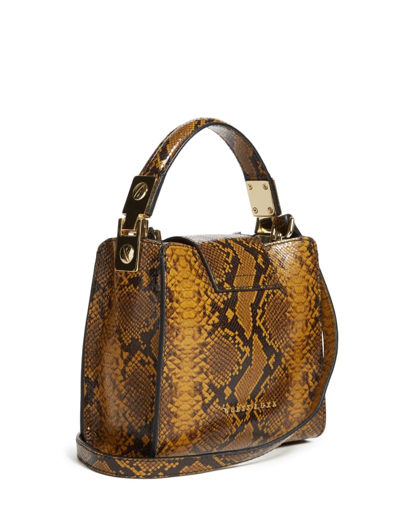 Olive Women's Guess Monia Python Print Leather Satchel Bags | 5461807-YA