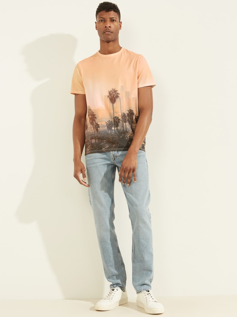 Orange Men's Guess Eco DTLA Sunset Tee T Shirts | 0359726-SW