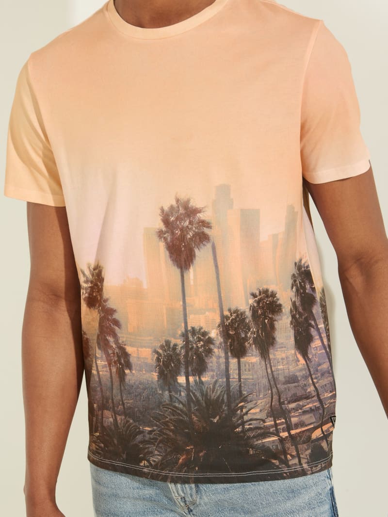 Orange Men's Guess Eco DTLA Sunset Tee T Shirts | 0359726-SW