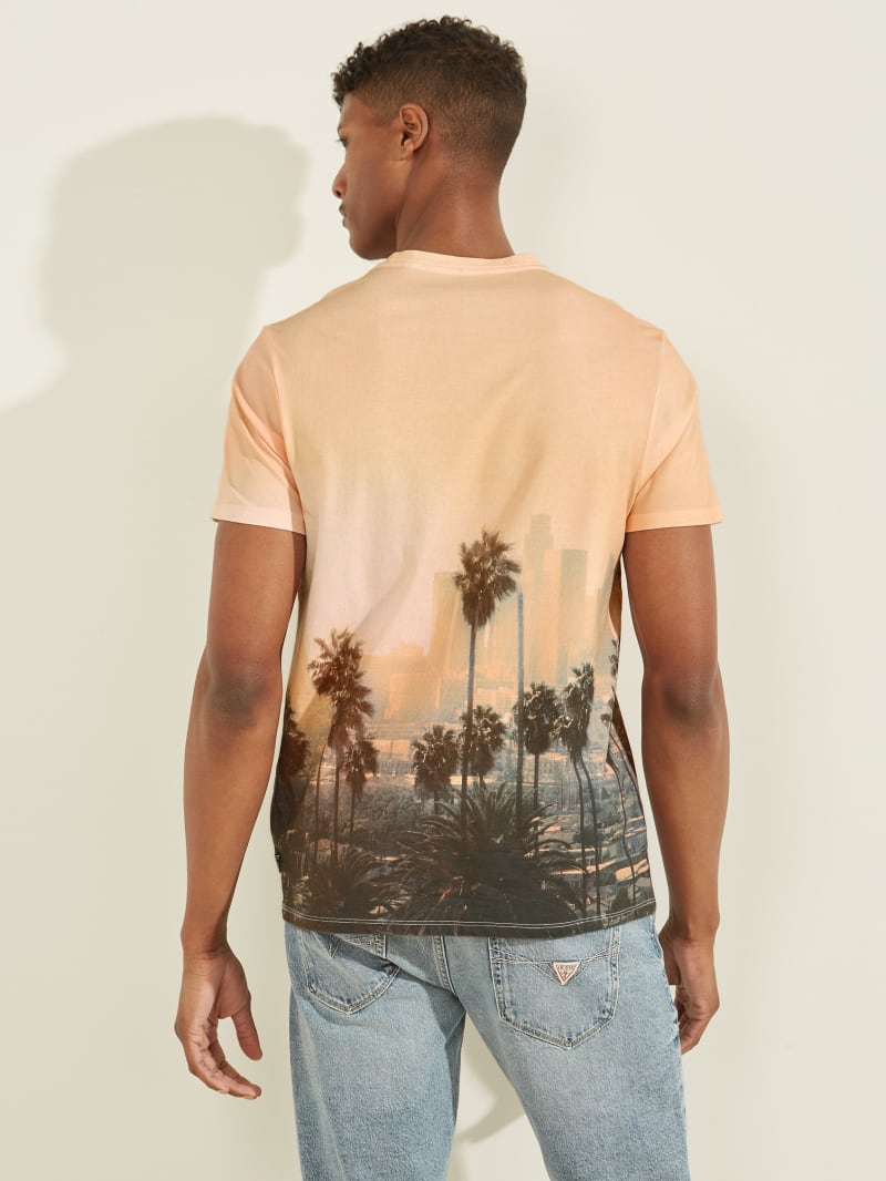 Orange Men's Guess Eco DTLA Sunset Tee T Shirts | 0359726-SW