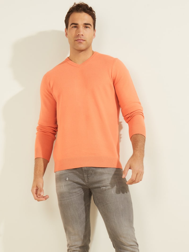 Orange Men\'s Guess Eco Liam V-Neck Sweaters | 0798621-BY