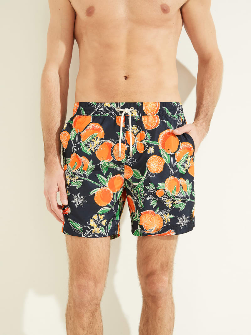 Orange Men\'s Guess Fruit Woven Swim Trunks Swimwear | 5982061-ZN