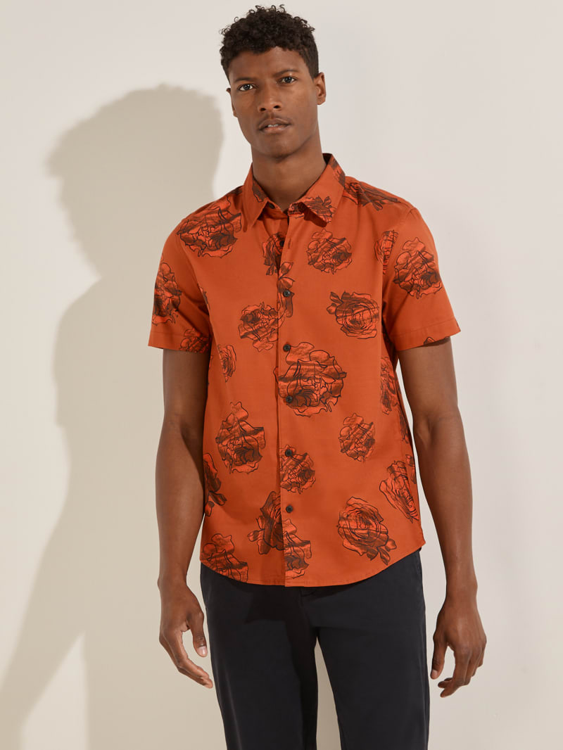 Orange Men\'s Guess Luxe Floral Shirts | 1326875-JU