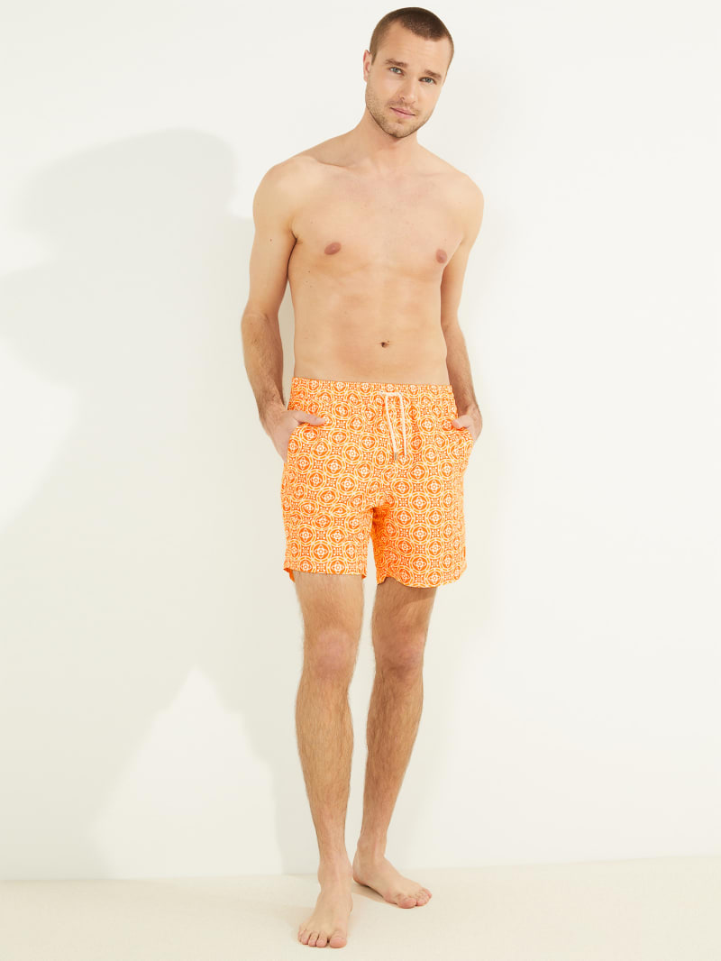 Orange Men's Guess Mosaic Swim Trunks Swimwear | 5378042-HG