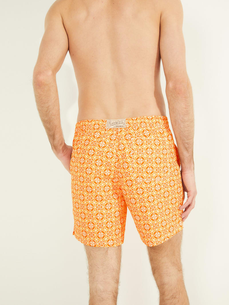 Orange Men's Guess Mosaic Swim Trunks Swimwear | 5378042-HG