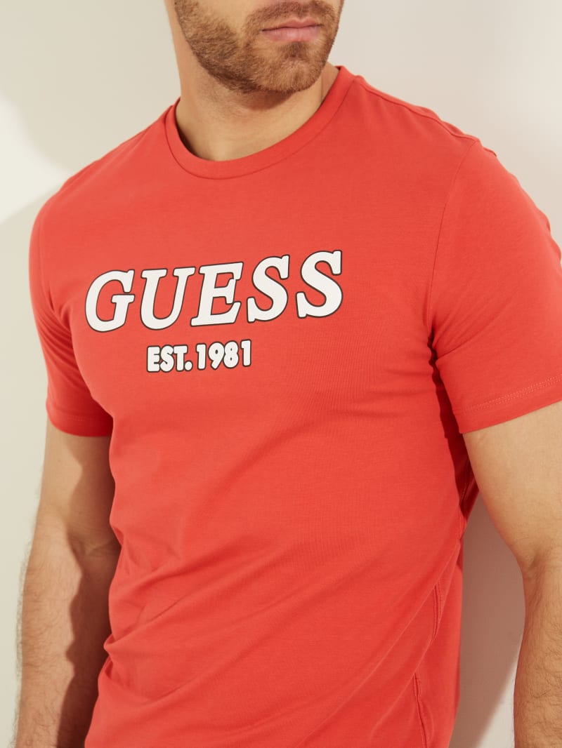 Orange Men's Guess Point Logo Tee T Shirts | 6817359-XW