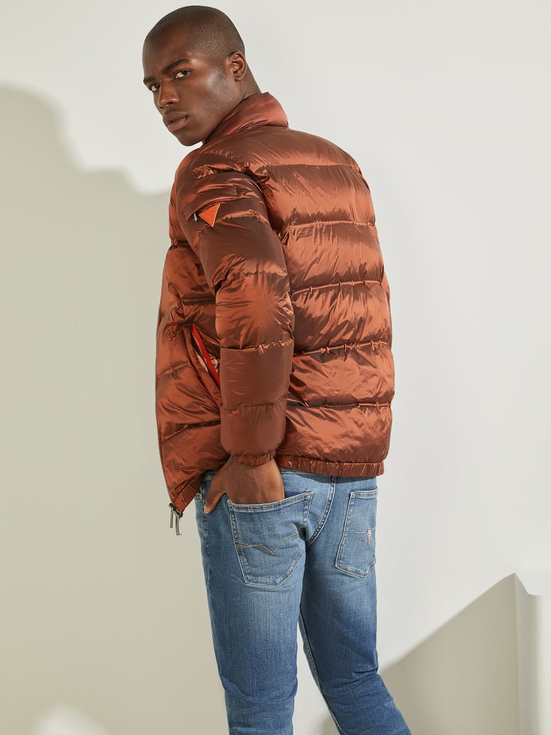 Orange Men's Guess Quilted Puffer Jackets | 3278694-XL