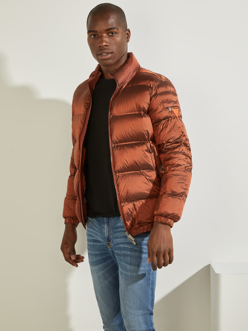 Orange Men\'s Guess Quilted Puffer Jackets | 3278694-XL