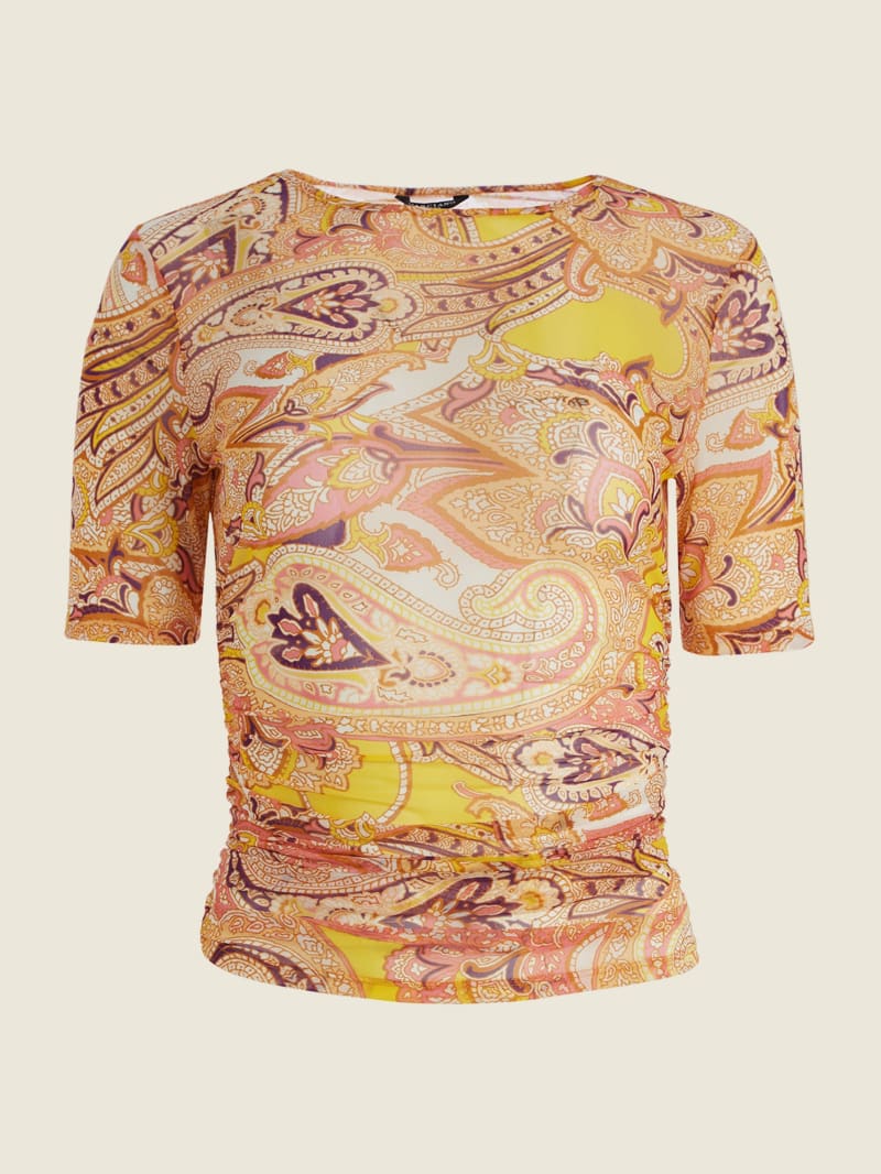 Orange Women's Guess Cabo Paisley Mesh Tops | 4230915-HL