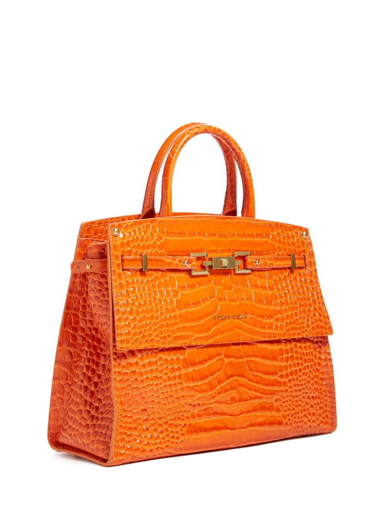 Orange Women's Guess Cristina Croc Leather Satchel Bags | 3809526-BI