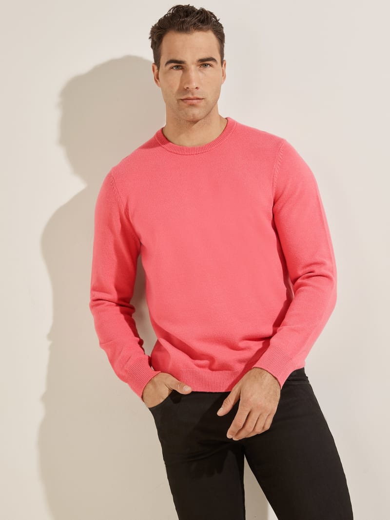 Pink Men\'s Guess Eco Liam Crew Sweaters | 8634092-KZ