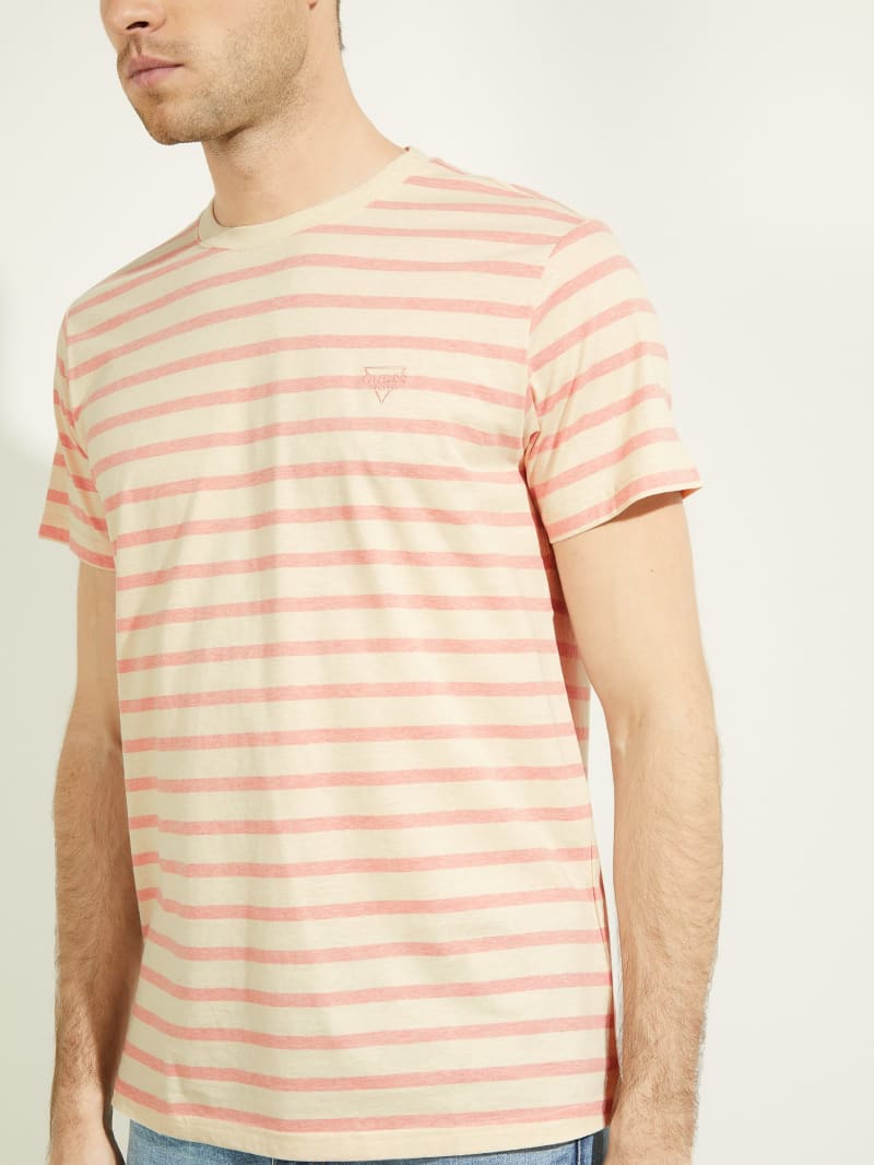 Pink Men's Guess Finn Pique Striped Tee T Shirts | 9817420-YT