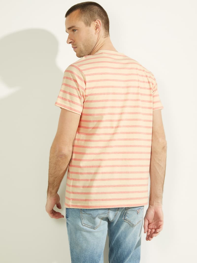 Pink Men's Guess Finn Pique Striped Tee T Shirts | 9817420-YT