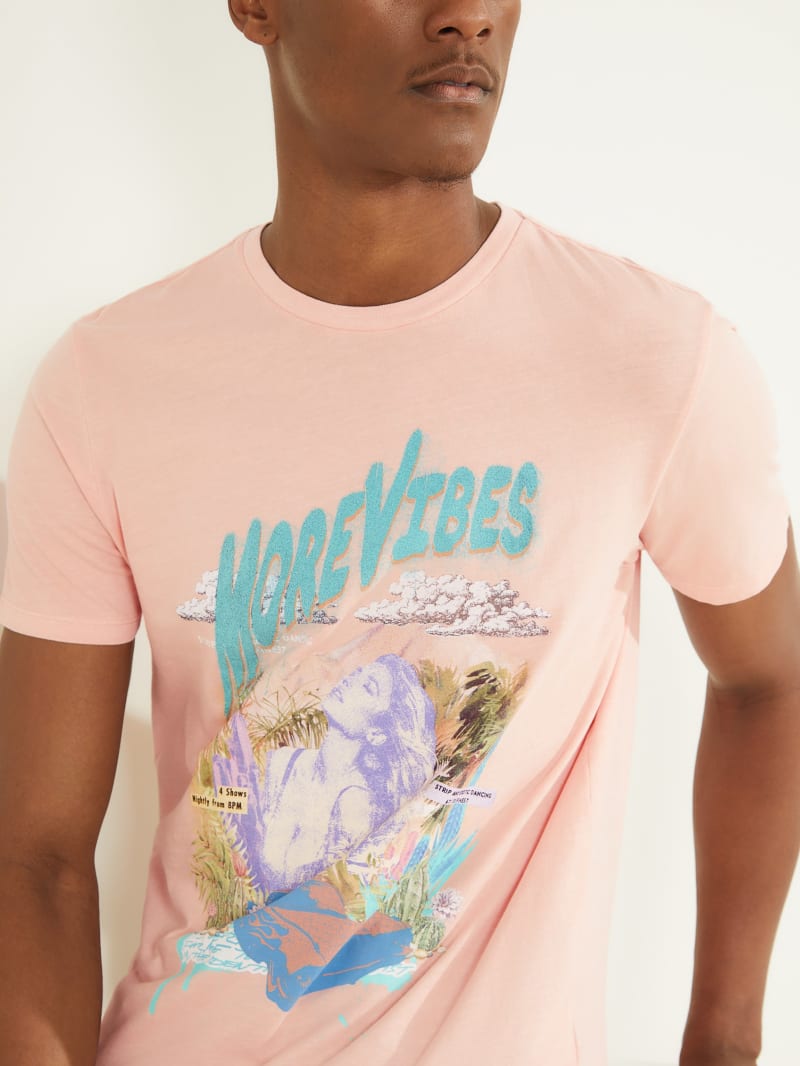 Pink Men's Guess More Vibes Tee T Shirts | 2364789-VR