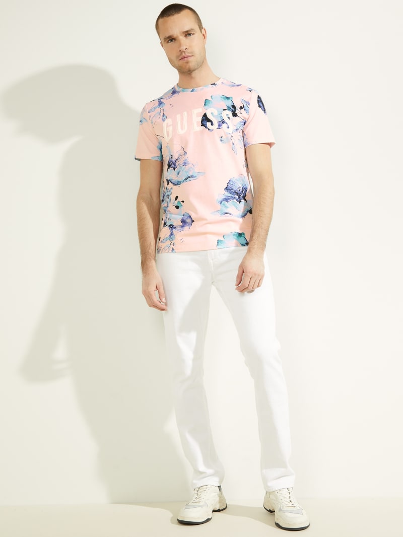 Pink Men's Guess Natt Floral Tee T Shirts | 4076921-JO