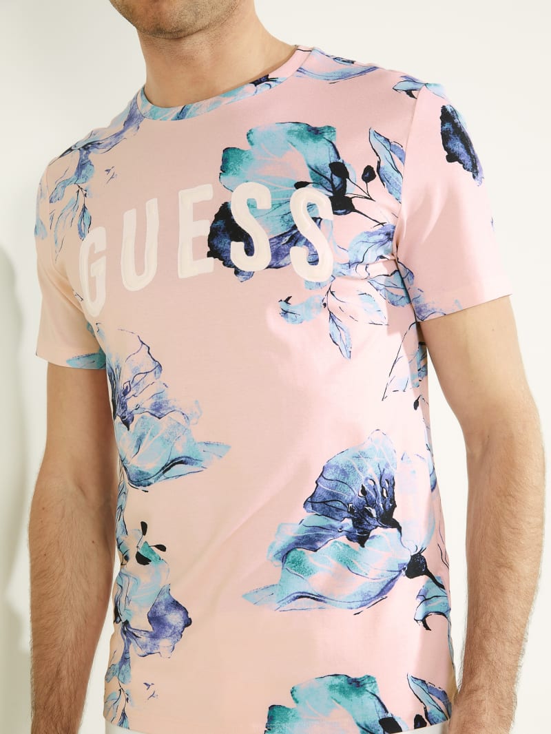 Pink Men's Guess Natt Floral Tee T Shirts | 4076921-JO