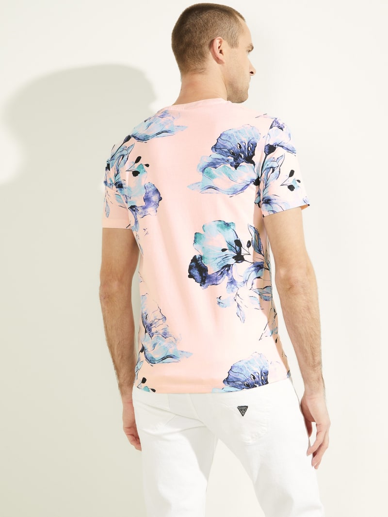 Pink Men's Guess Natt Floral Tee T Shirts | 4076921-JO