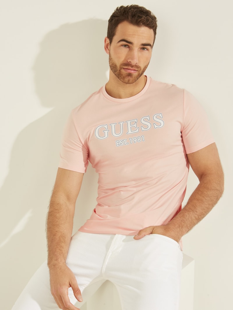 Pink Men\'s Guess Point Logo Tee T Shirts | 9013582-GX