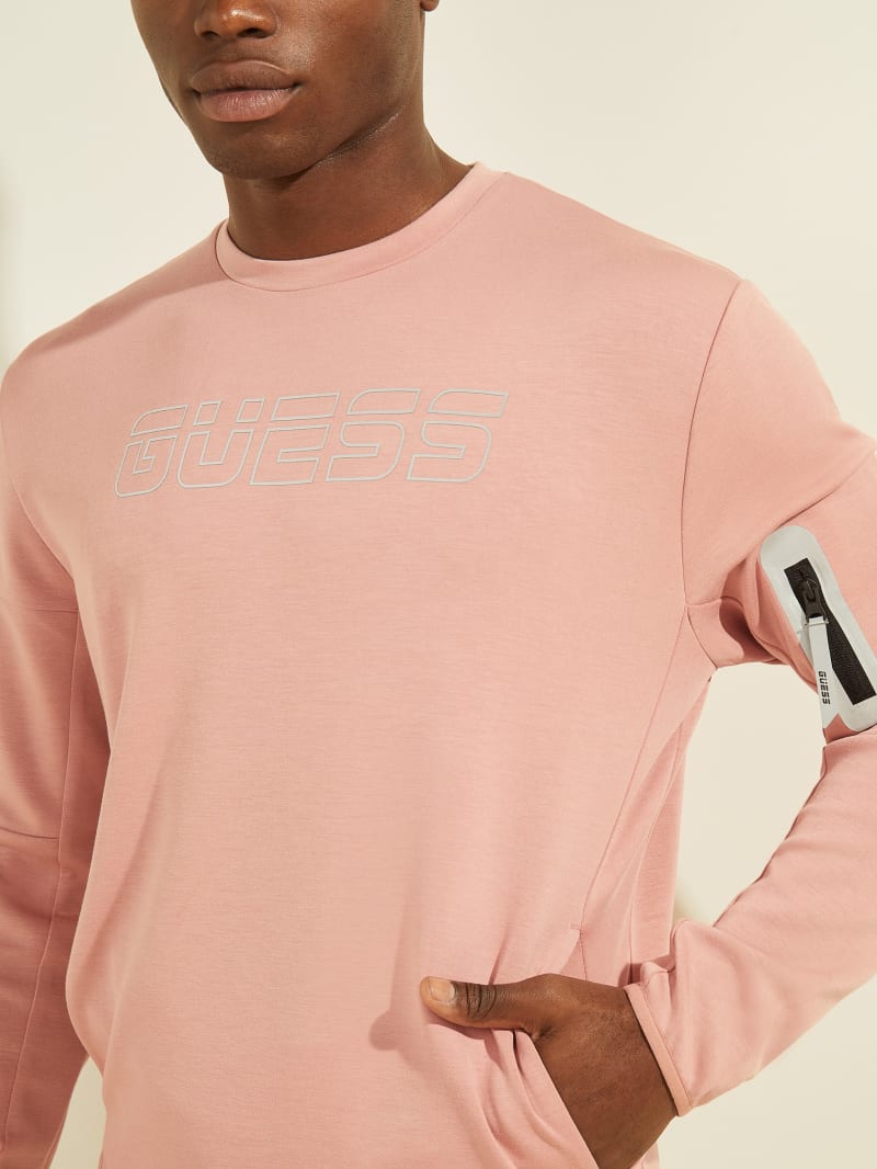 Pink Men's Guess Stanley Logo Sweatshirts | 8521439-AQ