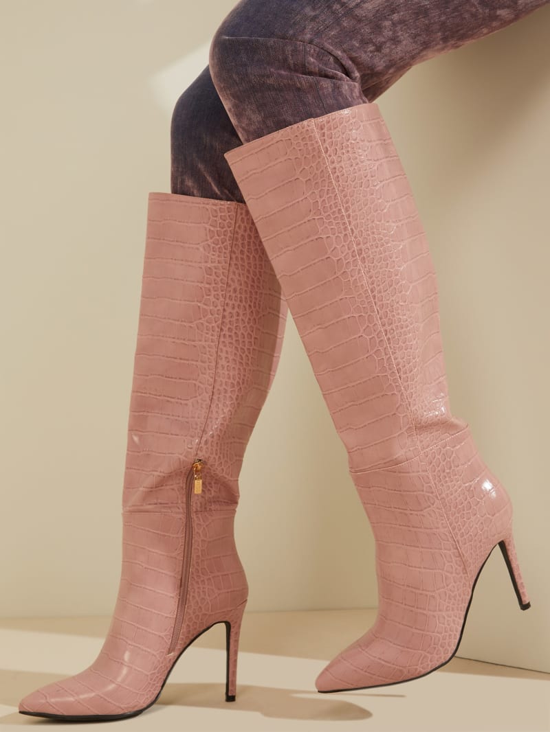 Pink Women's Guess Croc Knee-High Boots | 0163925-CI