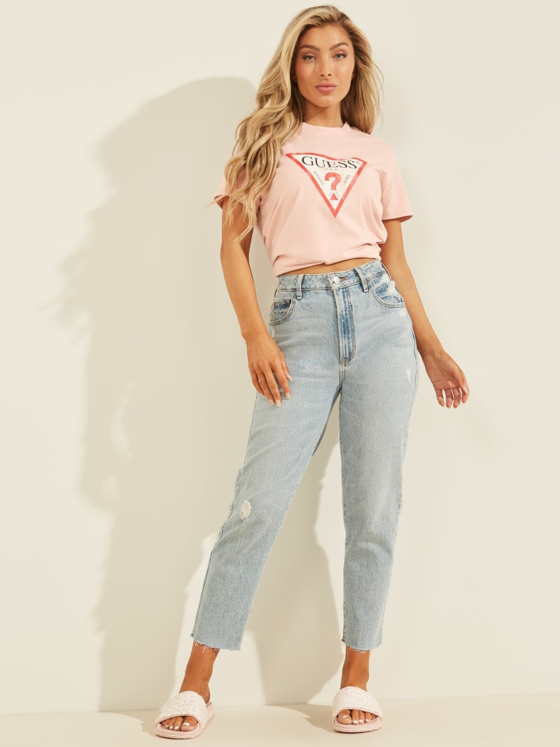 Pink Women's Guess Eco Classic Logo Tee Tops | 3150492-OQ