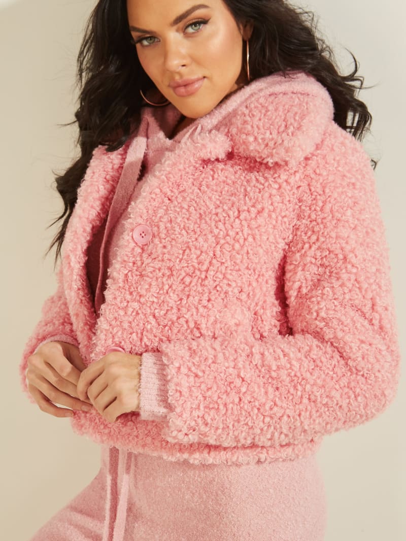 Pink Women's Guess Fluffy Teddy Coats | 7025918-GK