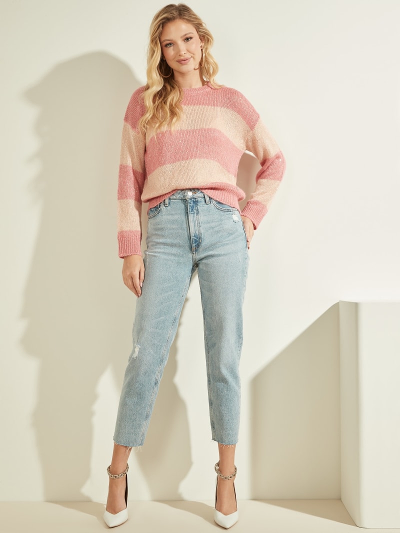 Pink Women's Guess Lorraine Stripe Alpaca-Blend Sweaters | 3567940-JE