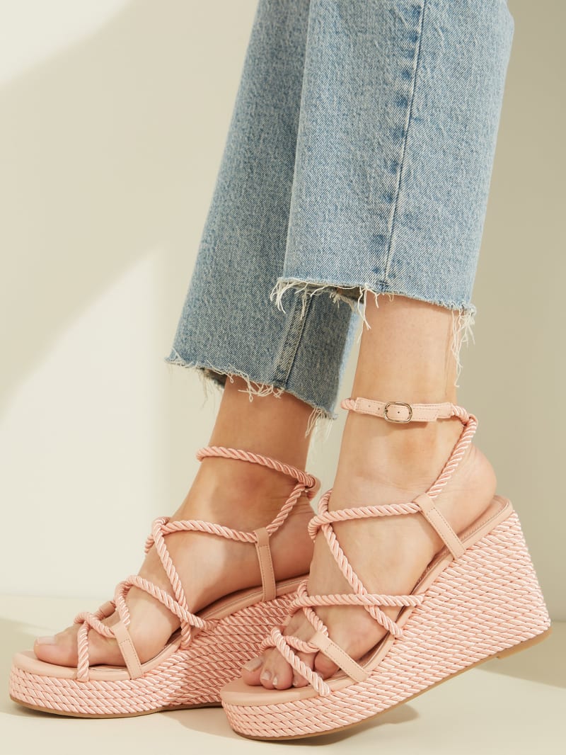 Pink Women's Guess Natesha Strappy Rope Wedges | 9601842-JW