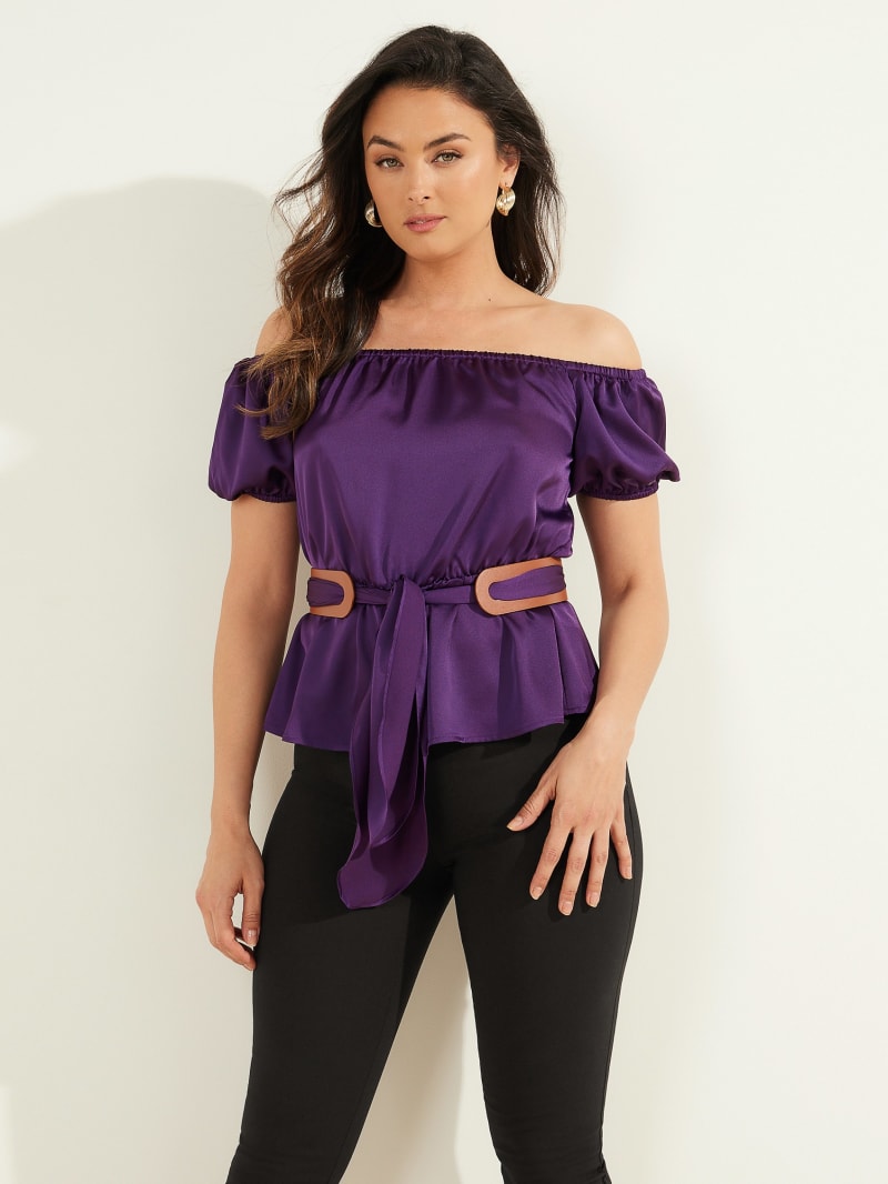 Purple Women\'s Guess Penny Off-Shoulder Tops | 2354790-ZD