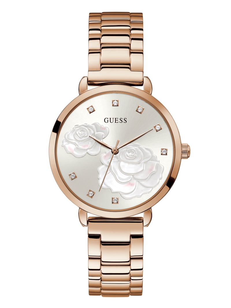 Purple Women\'s Guess Rose Gold-Tone Floral Crystal Analog Watches | 3901824-ZL