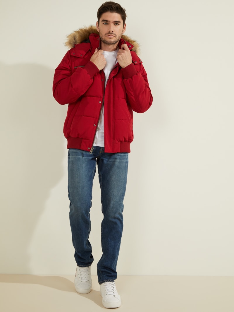 Red Men's Guess David Puffer Jackets | 6125897-XU