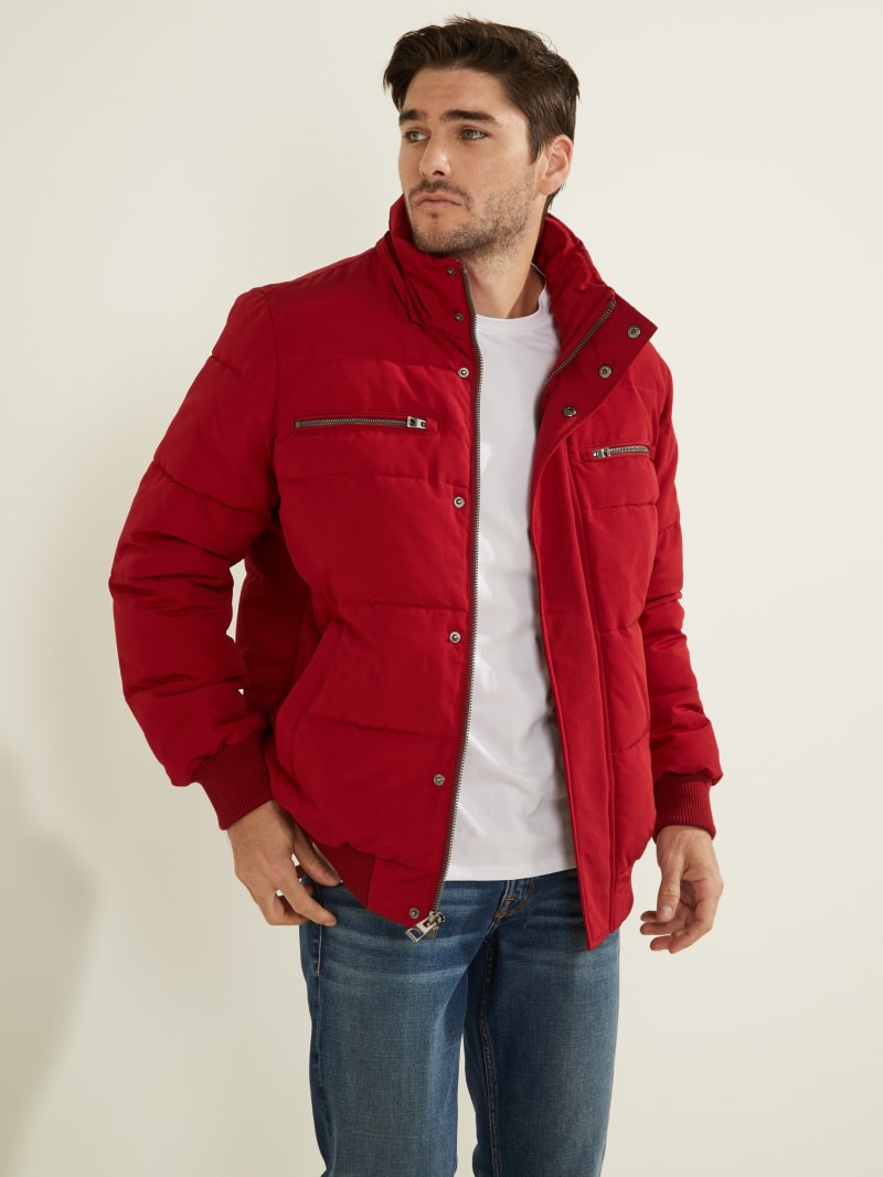 Red Men's Guess David Puffer Jackets | 6125897-XU