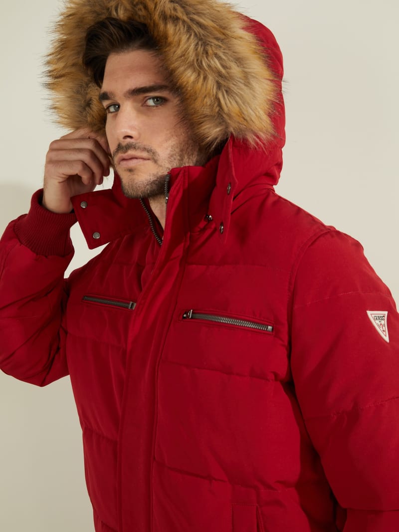 Red Men's Guess David Puffer Jackets | 6125897-XU