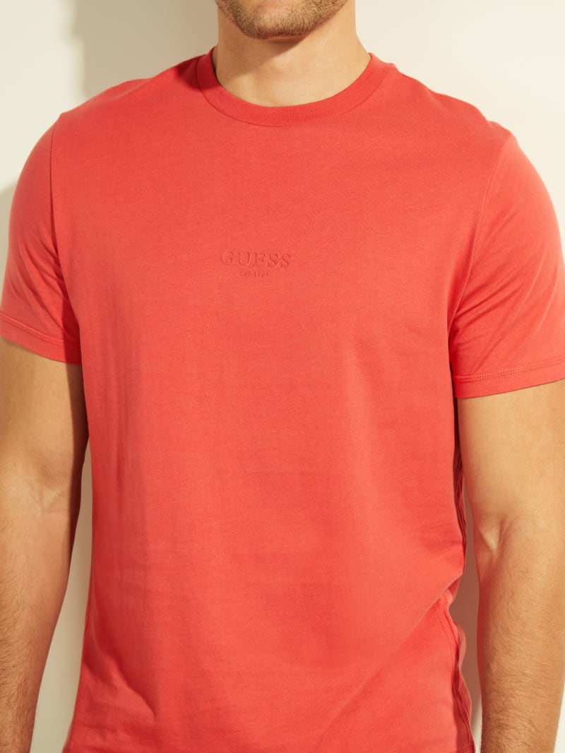 Red Men's Guess Eco Aidy Logo Tee T Shirts | 9810326-EN