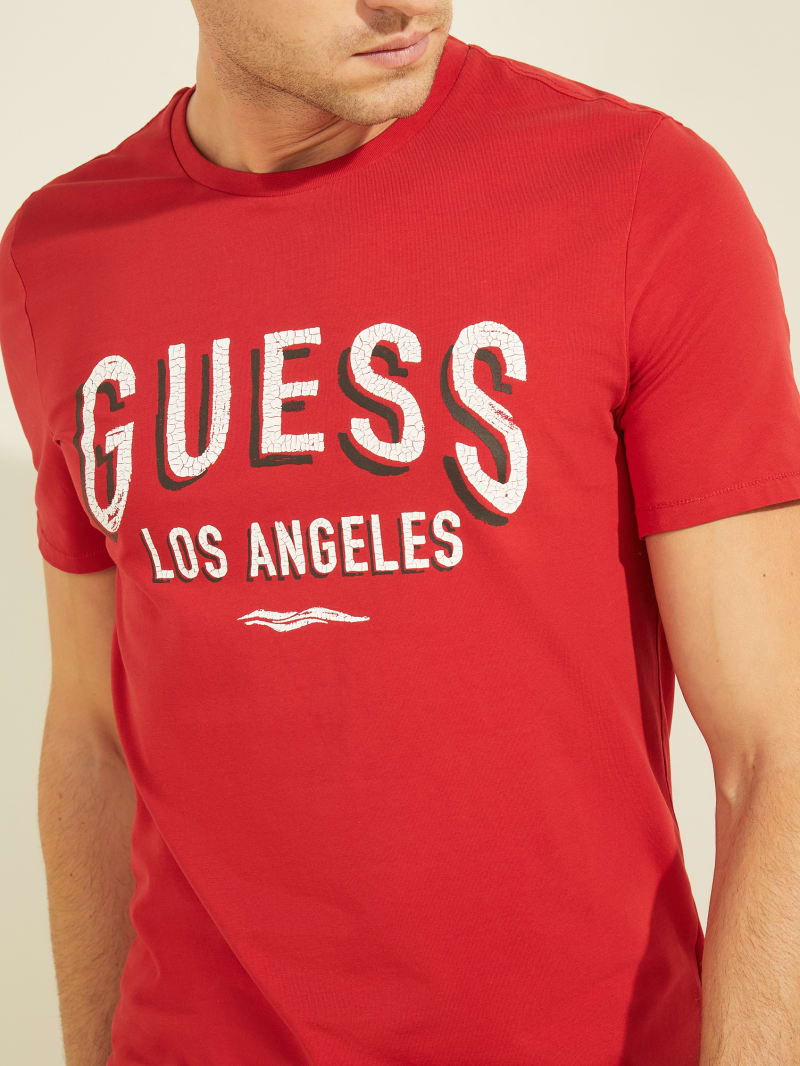 Red Men's Guess Logo Tee T Shirts | 8632049-HG