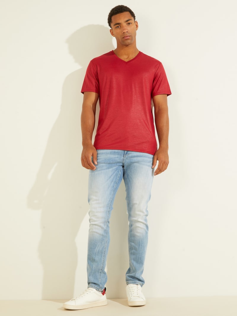 Red Men's Guess Mason Yoke V-Neck Tee T Shirts | 7238916-NP