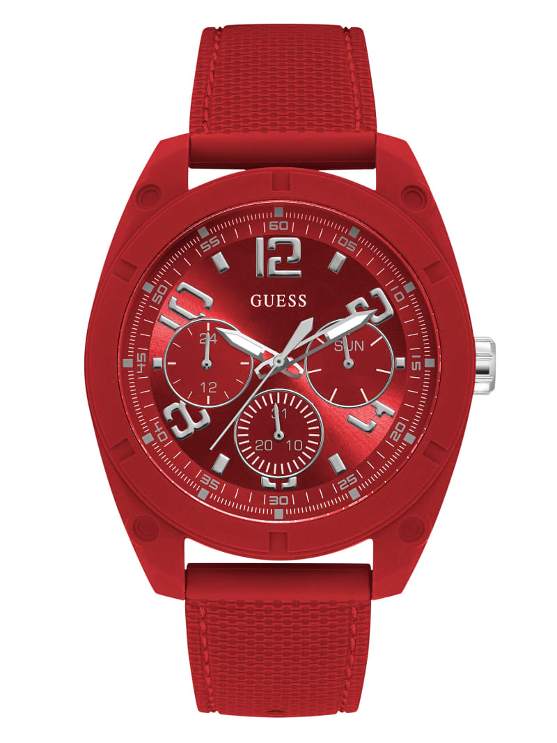 Red Men\'s Guess Red and Silver-Tone Multifunction Watches | 1395740-VW