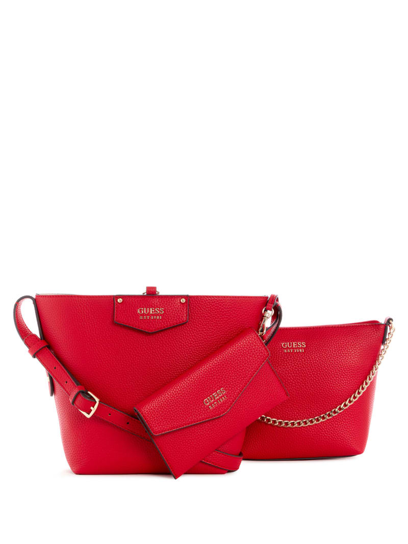 Red Women's Guess Eco Brenton Bucket Shoulder Bags | 9417236-IT