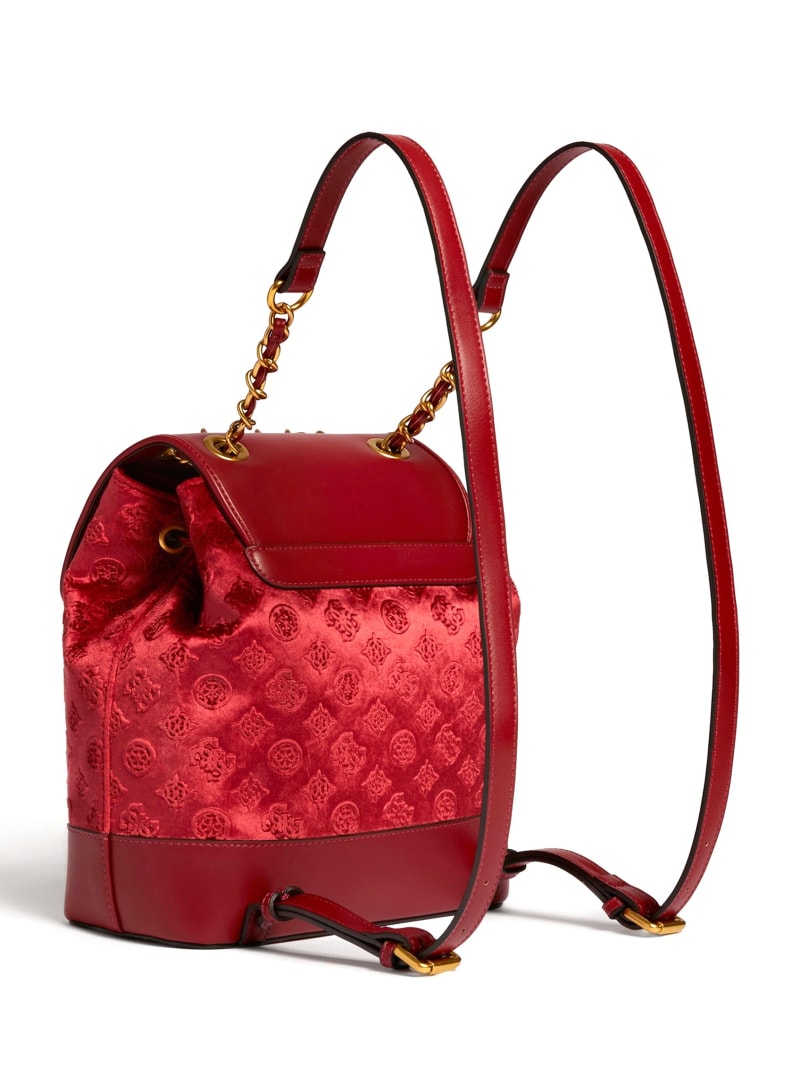 Red Women's Guess Kimi Velvet Backpacks | 7534198-UE