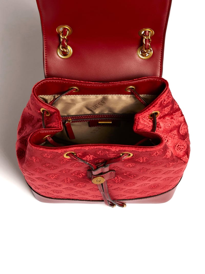 Red Women's Guess Kimi Velvet Backpacks | 7534198-UE