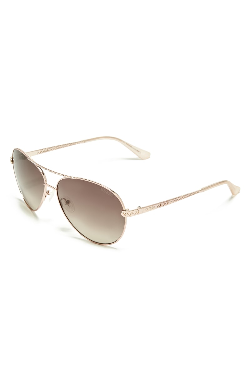 Rose Gold Women's Guess Catherine Rhinestone Aviator Sunglasses | 8795406-XB