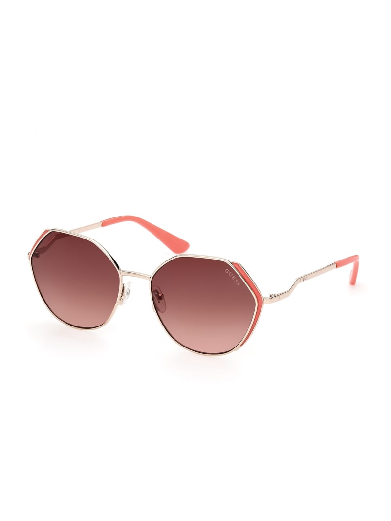 Rose Gold Women's Guess Colored Temple Geometric Sunglasses | 9475168-WM