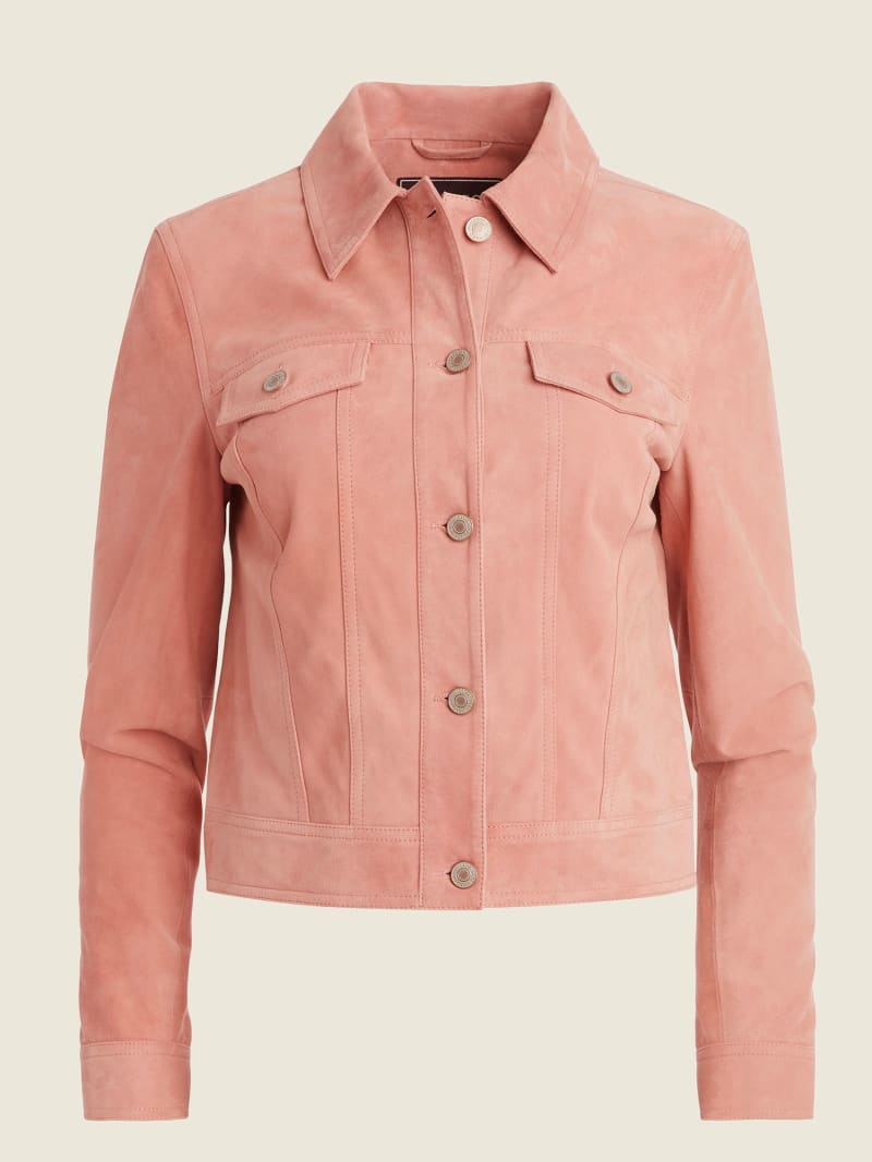 Rose Women's Guess Rita Suede Leather Trucker Jackets | 9510387-FK