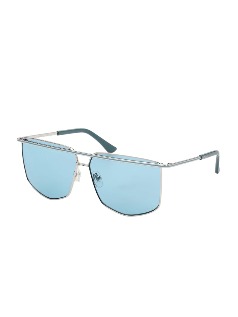 Silver / Blue Women's Guess Metal Brow Bar Geometric Sunglasses | 3478250-GK