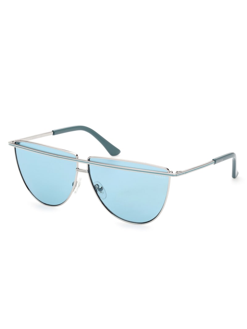 Silver / Blue Women's Guess Top Bar Aviator Sunglasses | 3095482-VL