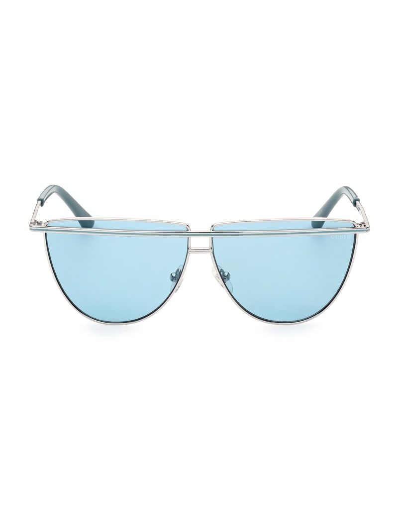 Silver / Blue Women\'s Guess Top Bar Aviator Sunglasses | 3095482-VL