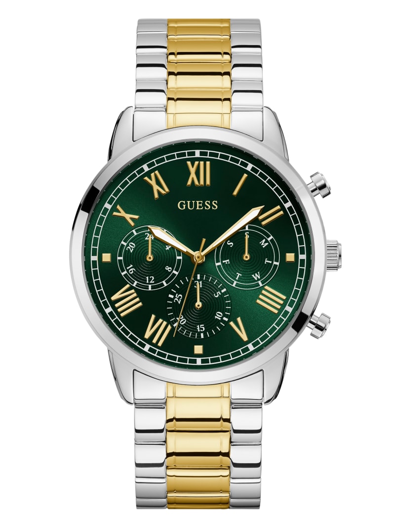 Silver Men\'s Guess Green Two-Tone Multifunction Watches | 1239587-EV